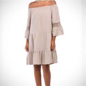 Elegant Off-Shoulder Beige Mini Dress